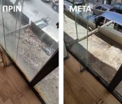 Καθαρισμός τζαμιών με χρήση σκαλωσιάς Καθαρισμός τζαμιών με χρήση σκαλωσιάς