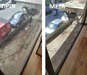 Καθαρισμός τζαμιών με χρήση σκαλωσιάς Καθαρισμός τζαμιών με χρήση σκαλωσιάς